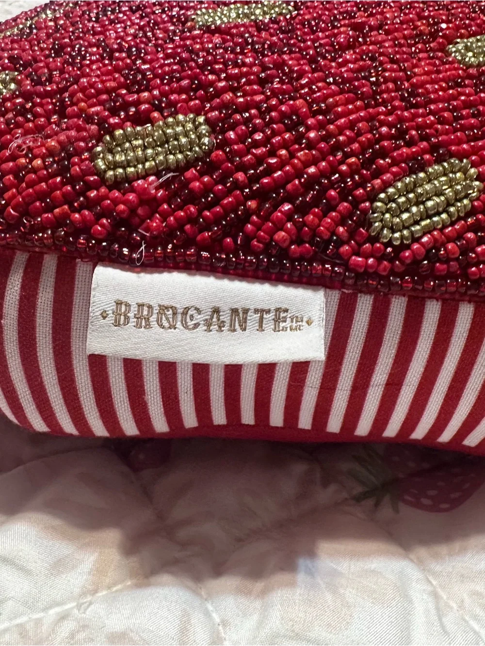 Brocante Beaded Strawberry Accent Pillow